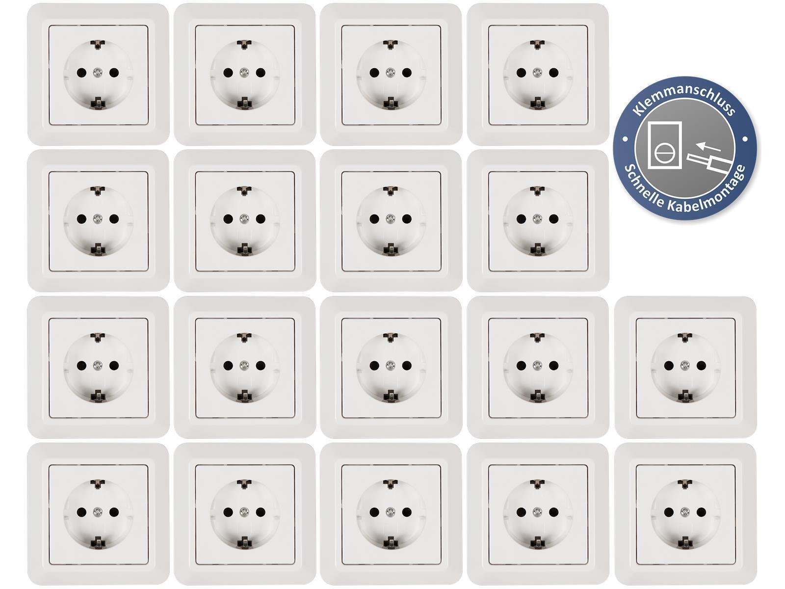 Schutzkontakt-Steckdose McPower ''Cup'' Klemmanschluss, 18er-Pack, inkl. Rahmen