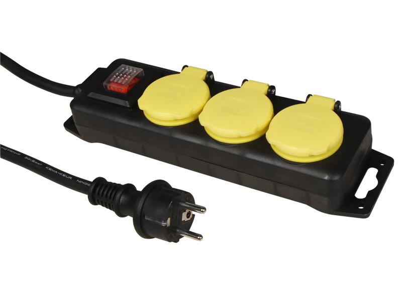 Steckdosenleiste, 3-fach, IP44, Kinderschutz, bel. Schalter, 3m Zuleitung