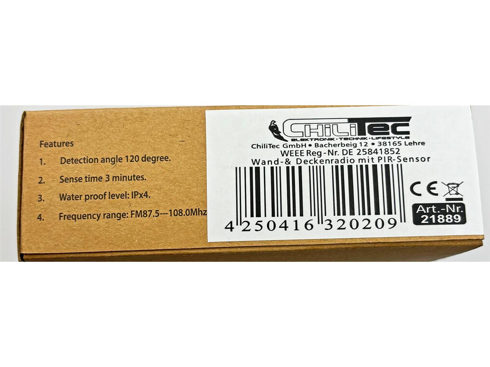 Radio mit Bewegungsmelder, FM-Radio Batterie 3x AA, 3m Reichweite