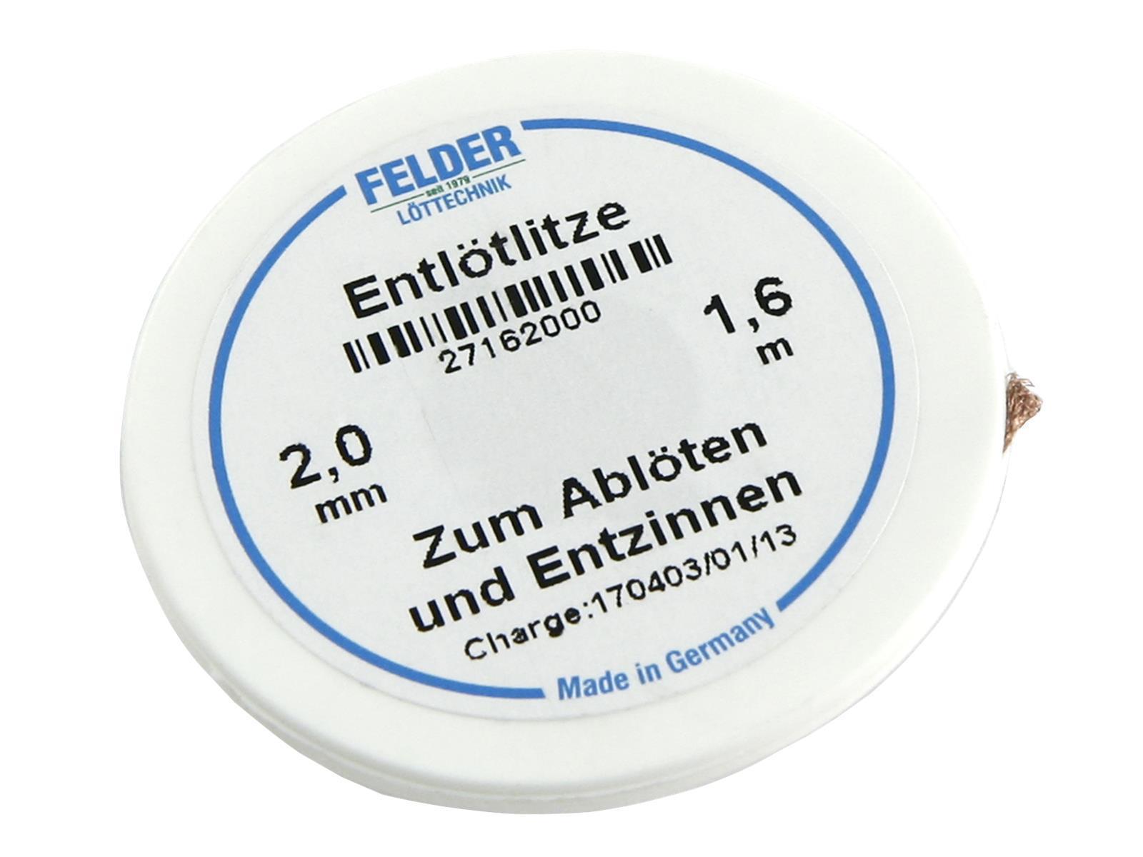 Entlötlitze FELDER, 2,0mm, mit halogenfreiem Flussmittel getränkte Kupferlitze, 1,60m Spule