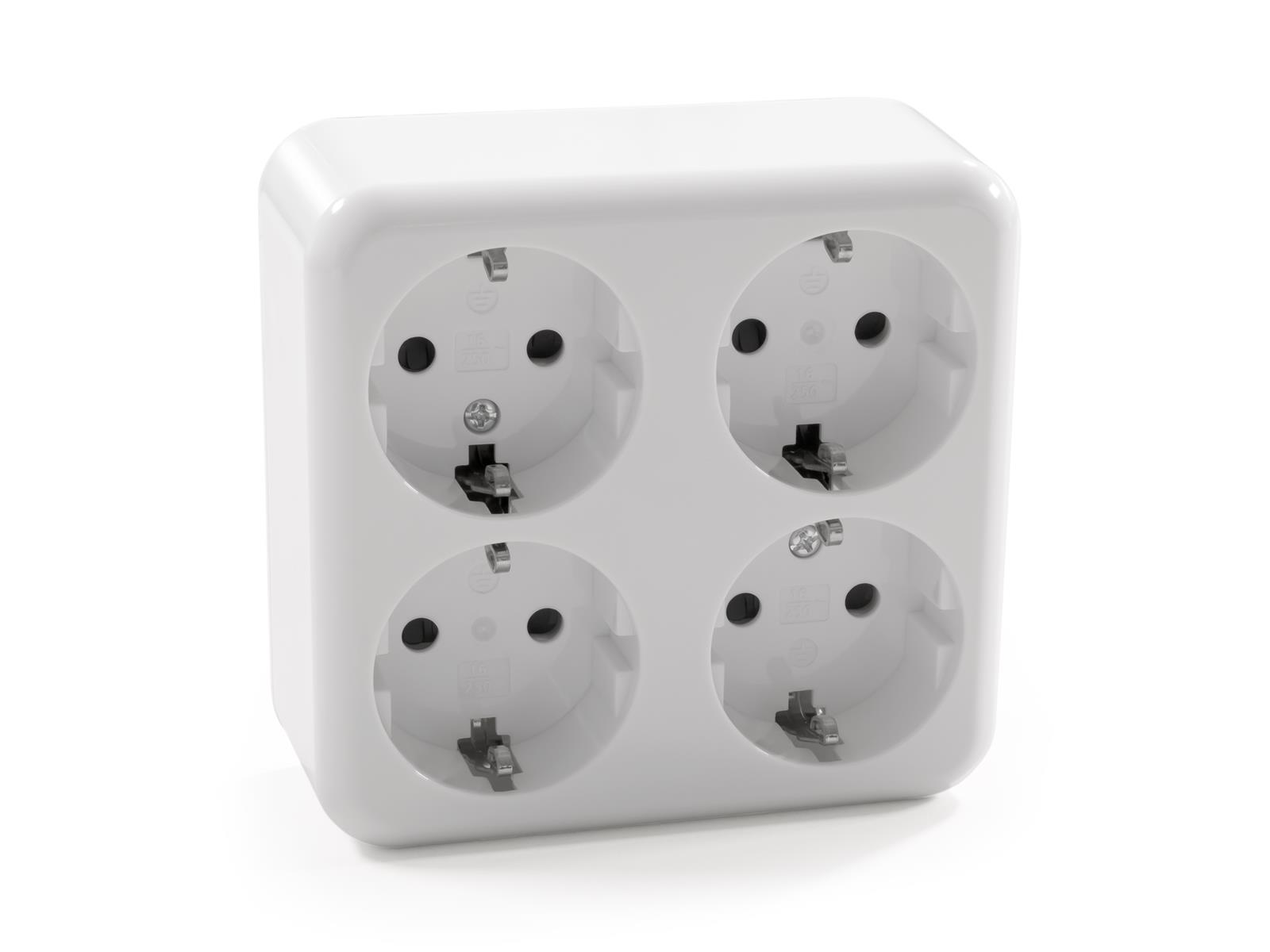 Schutzkontakt-Steckdose 4-fach McPower ''Finery'', 250V/16A,AP,Einsteckschutz,weiß