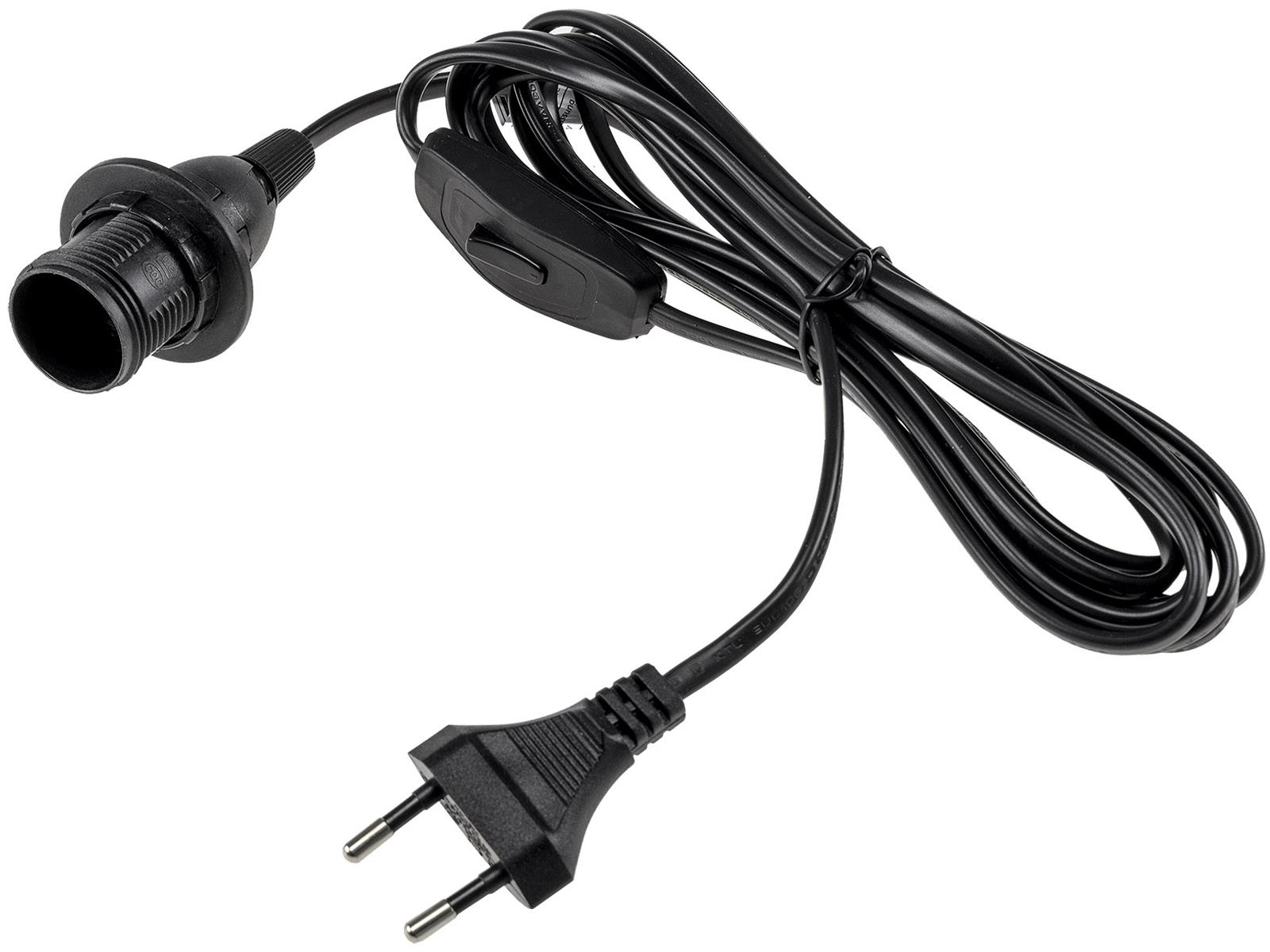 Netzkabel mit Schalter und E14 Fassung1,4m + 2m lang, schwarz