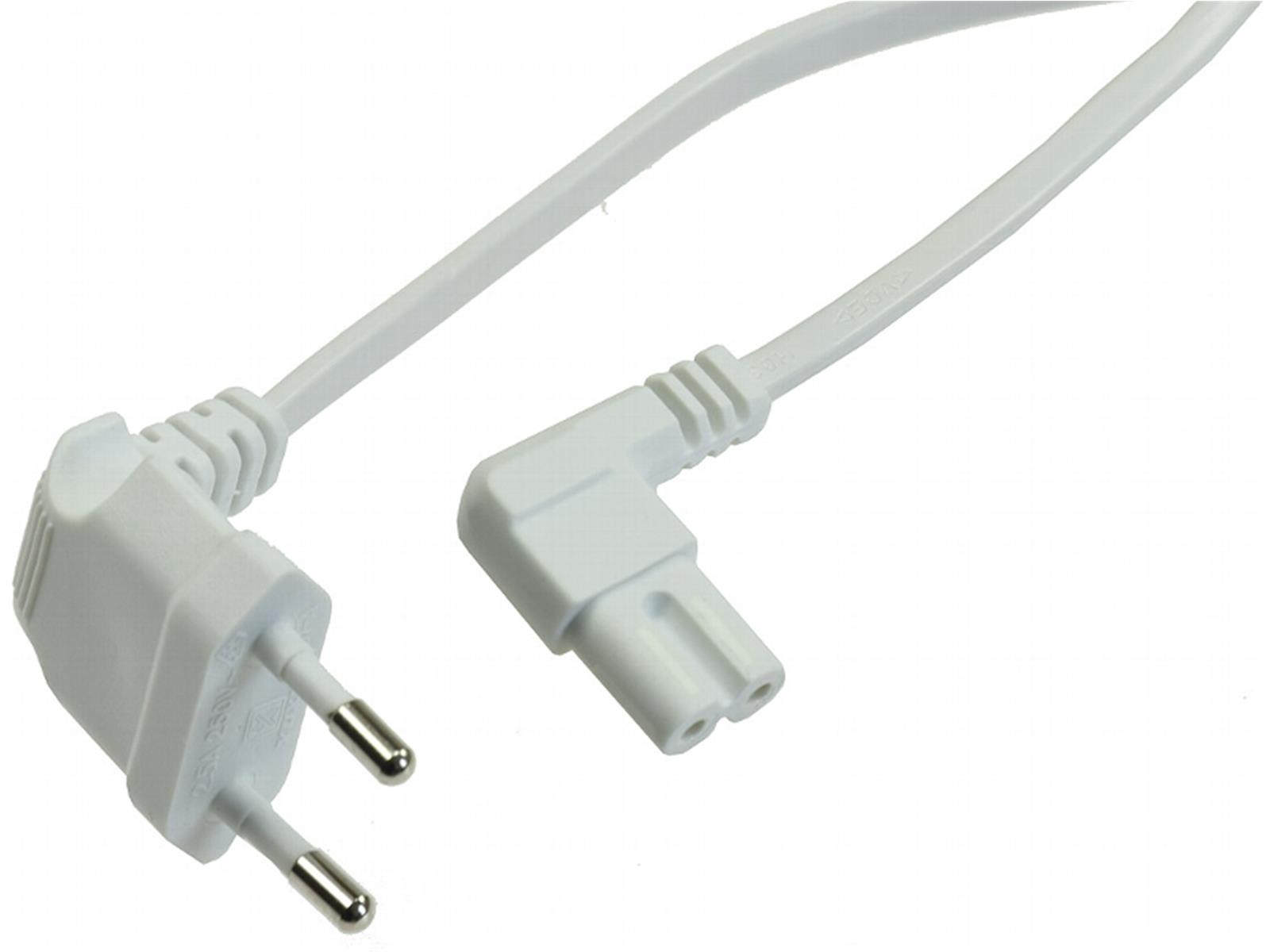 Netzkabel Winkel-Euro > Winkel-Doppelnut H03VVH2-F 2x0.75mm², 2,5A/250V, 2m, weiß