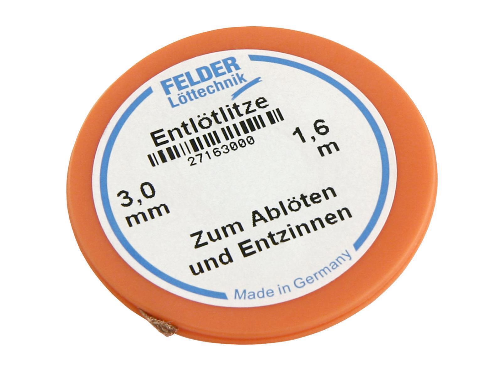 Entlötlitze FELDER, 3,0mm, mit halogenfreiem Flussmittel getränkte Kupferlitze, 1,60m Spule