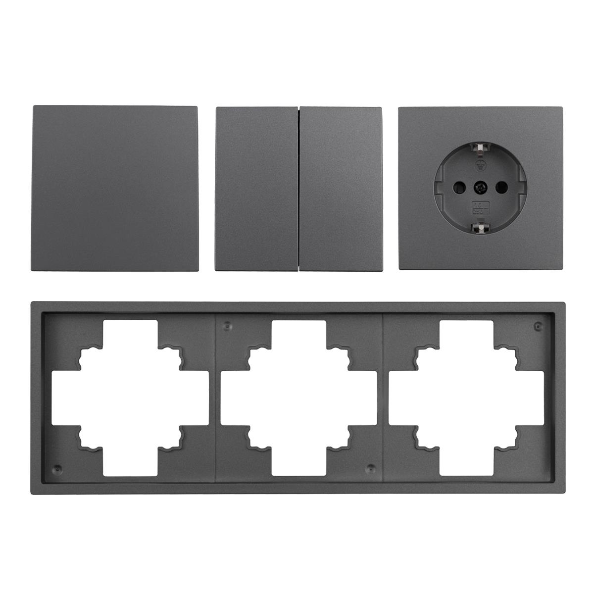 Schalter und Steckdosen Set McPower Shallow ''Tür 3-fach'' anthrazit, 4-teilig