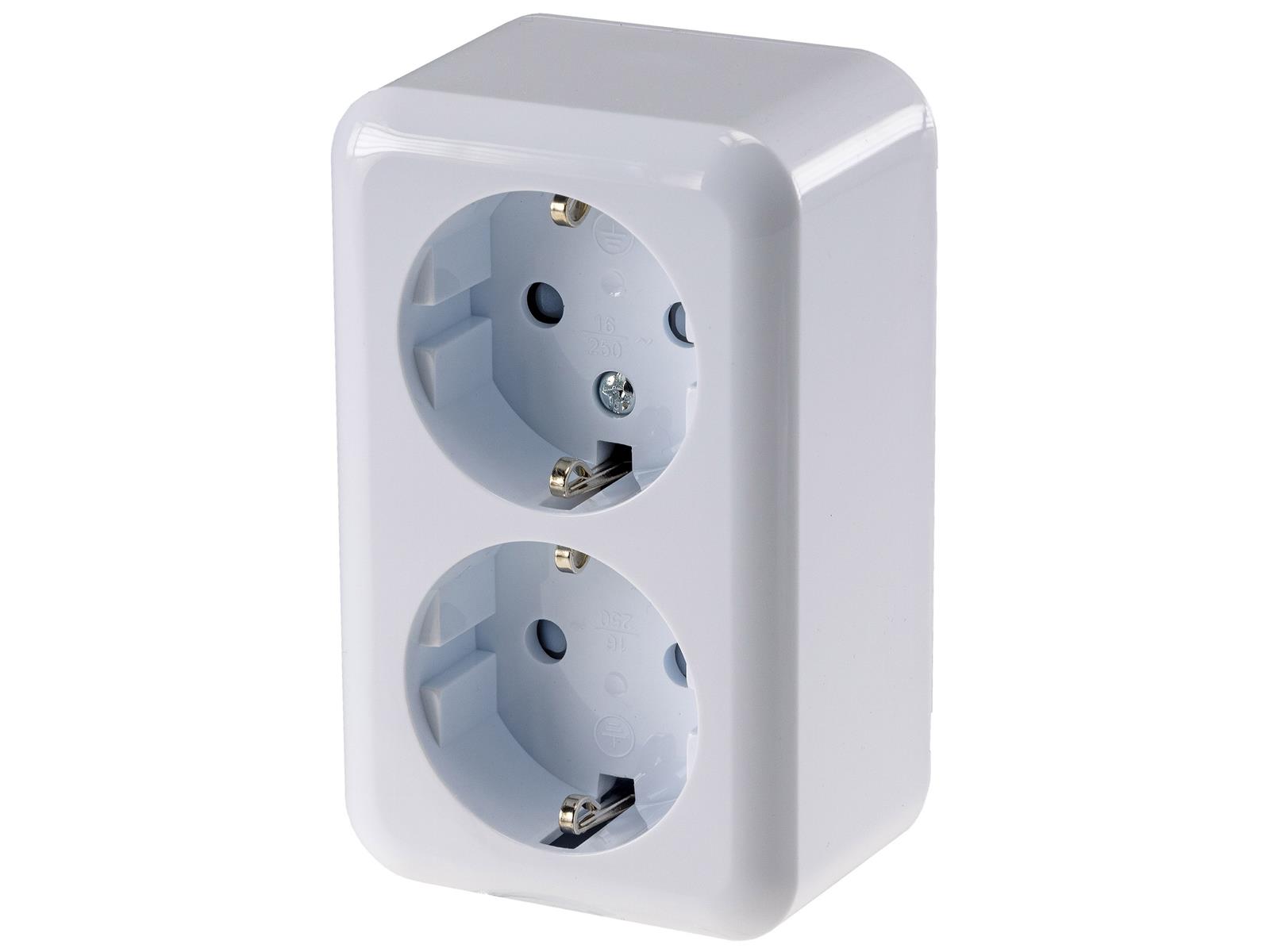 FASKO Doppel-Steckdose, AP, Weiß 250V~/ 16A, Aufputz, Schraubanschluss