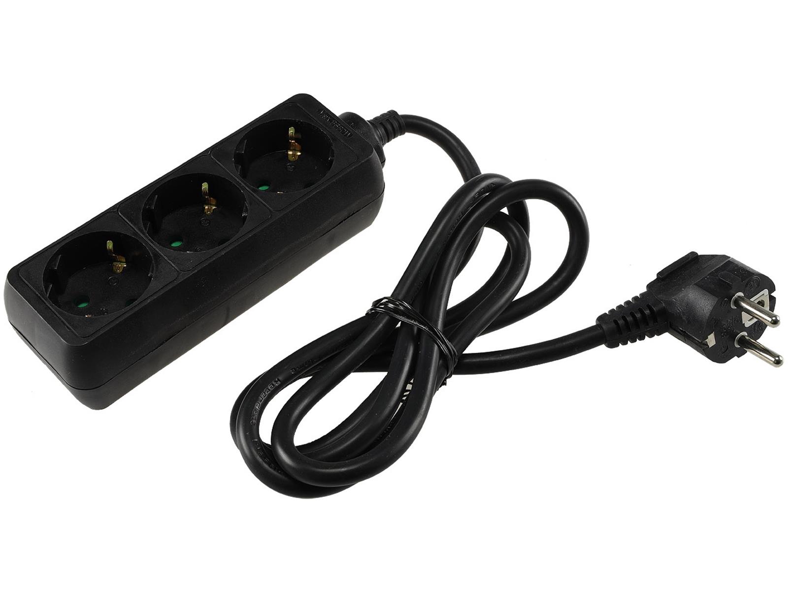 Schutzkontakt-Steckdosenleiste 3-fach3600W, 1,4m Kabel, schwarz