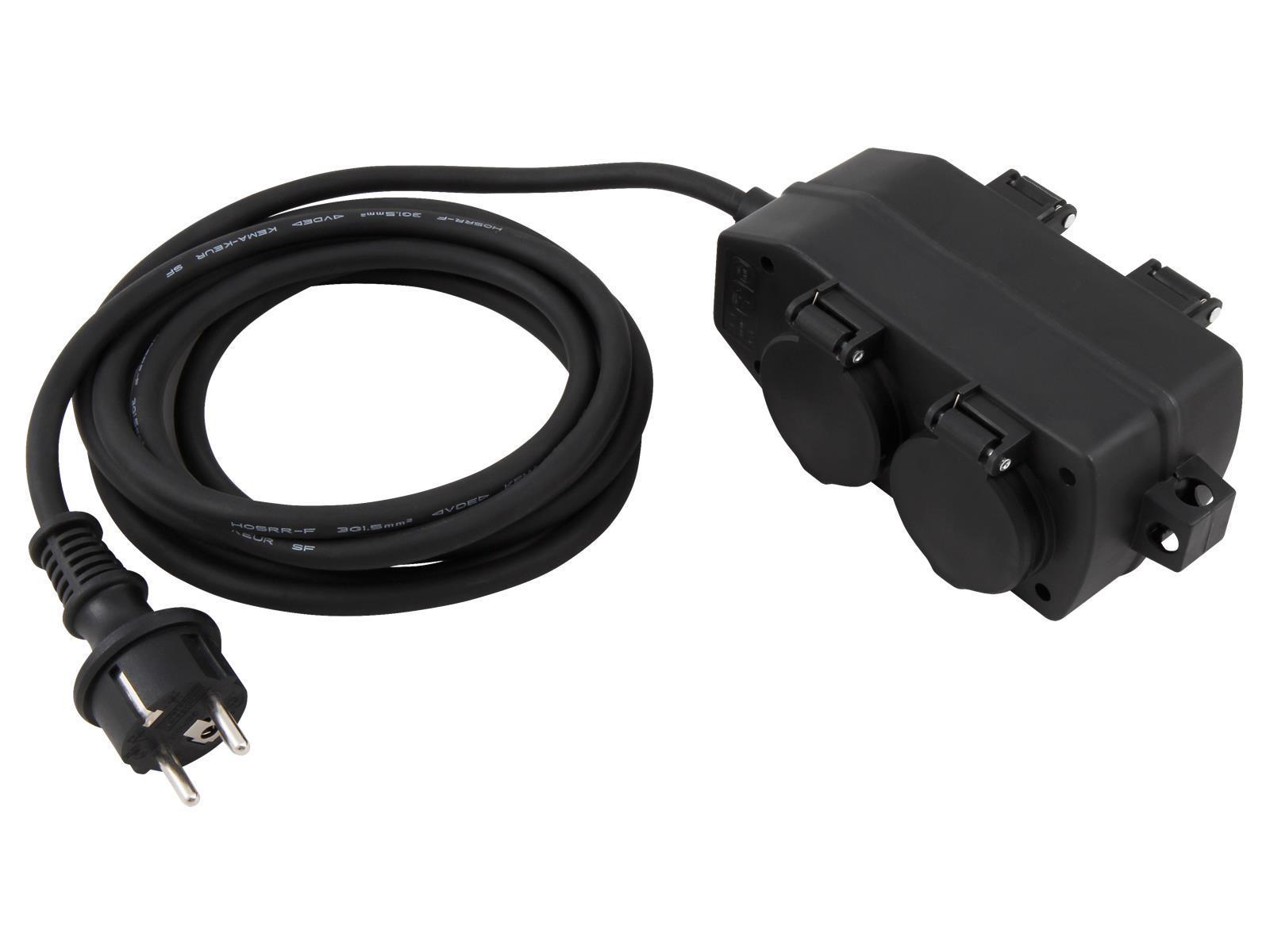 Steckdosenblock McPower für Außen, 4-fach, IP44, mit Aufhänger, 3m Zuleitung