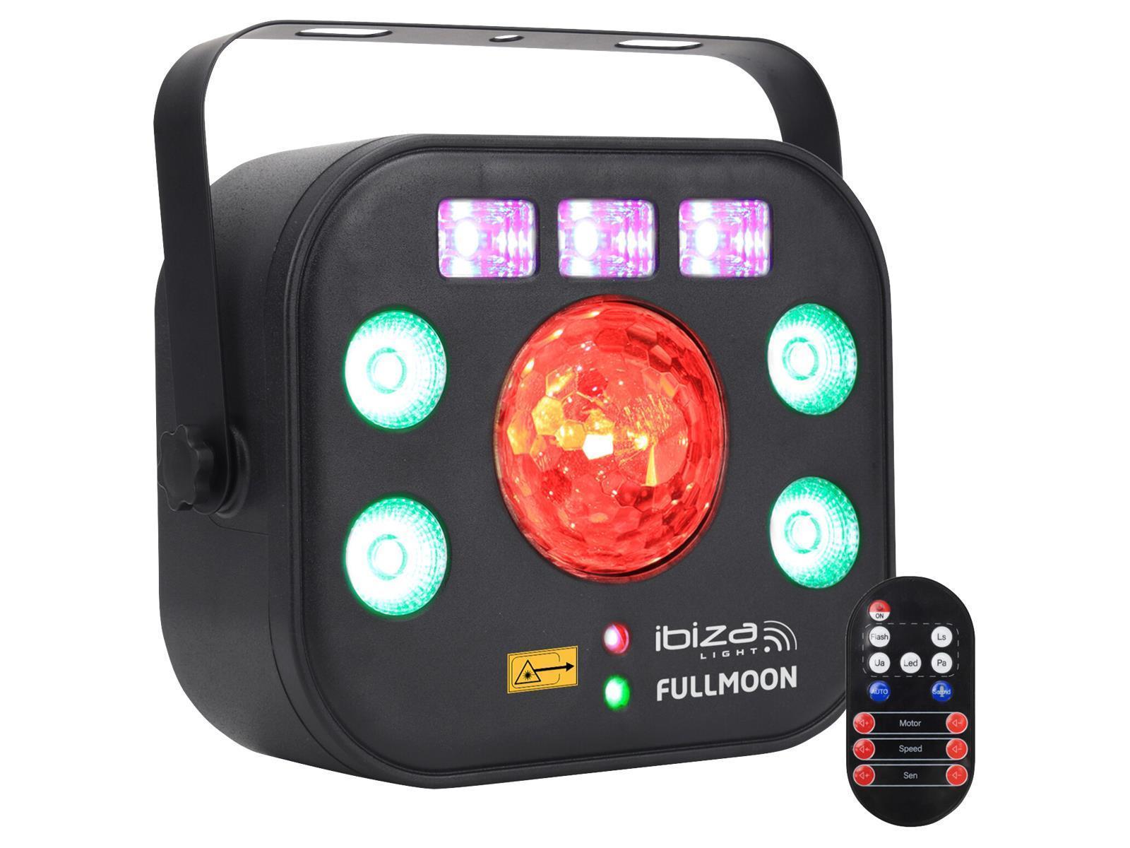5-in-1 DMX-Lichteffekt IBIZA ''FULLMOON'' mit Wash, UV, RG Laser, Strobe & Astro