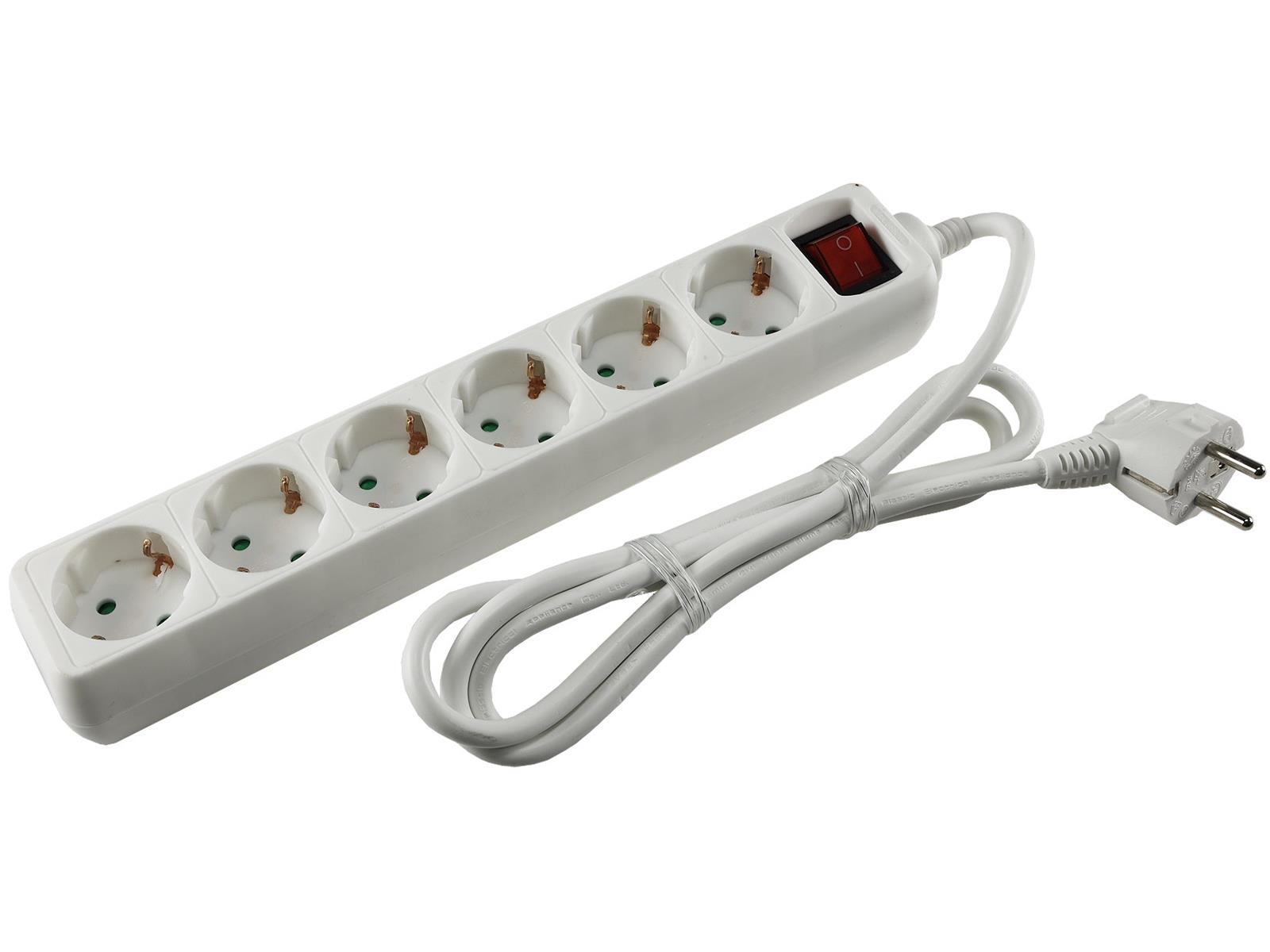 Schutzkontakt-Steckdosenleiste 6-fach3600W, 1,4mKabel, mit Schalter, weiß