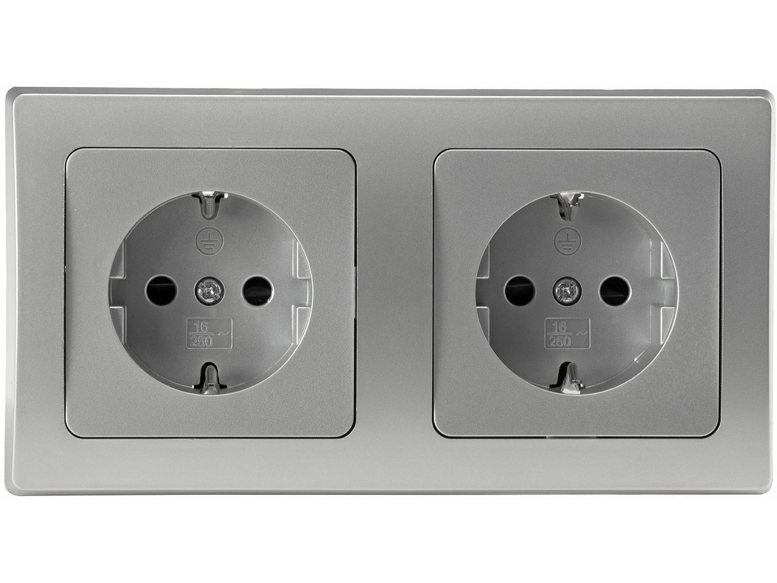 DELPHI Starter 2 Steckdo.+ 2-fach Rahmen250V~/ 16A, Steckanschluss, silber