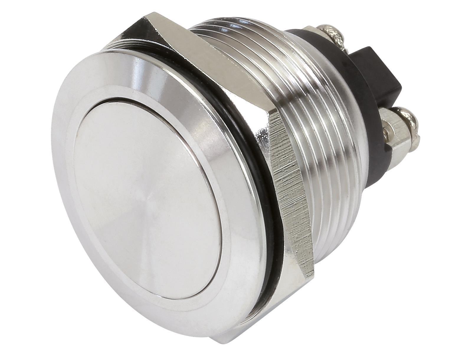 Metalltaster, 22mm-Ø, 250V, 5A, Schraubanschluss, Tasterkopf flach und bündig