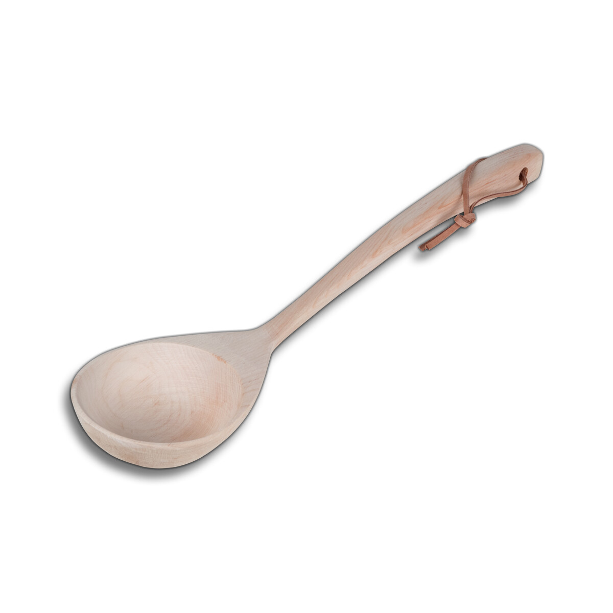 Kelle, oval, eckiger Stiel, mit Lederband aus Holz 40 cm