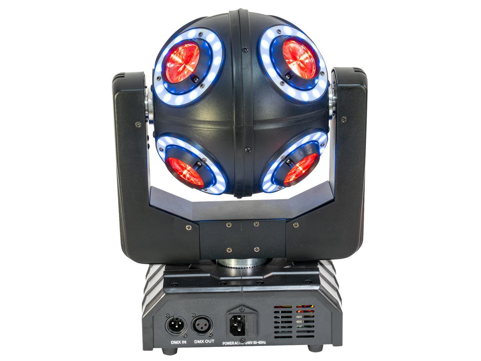 DMX-Moving-Head IBIZA ''SATURNE'', 4-in-1 RGBW LEDs + 8 Lichtringe