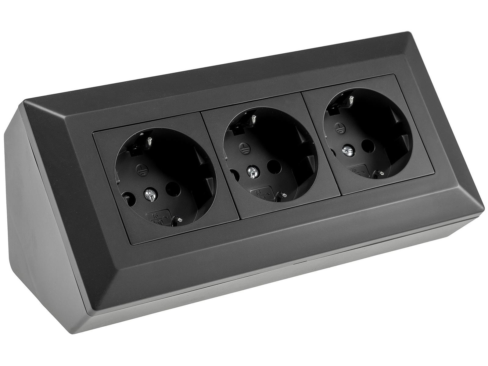 3-fach Steckdosenblock, schwarz 250V~/ 16A, Aufbaumontage