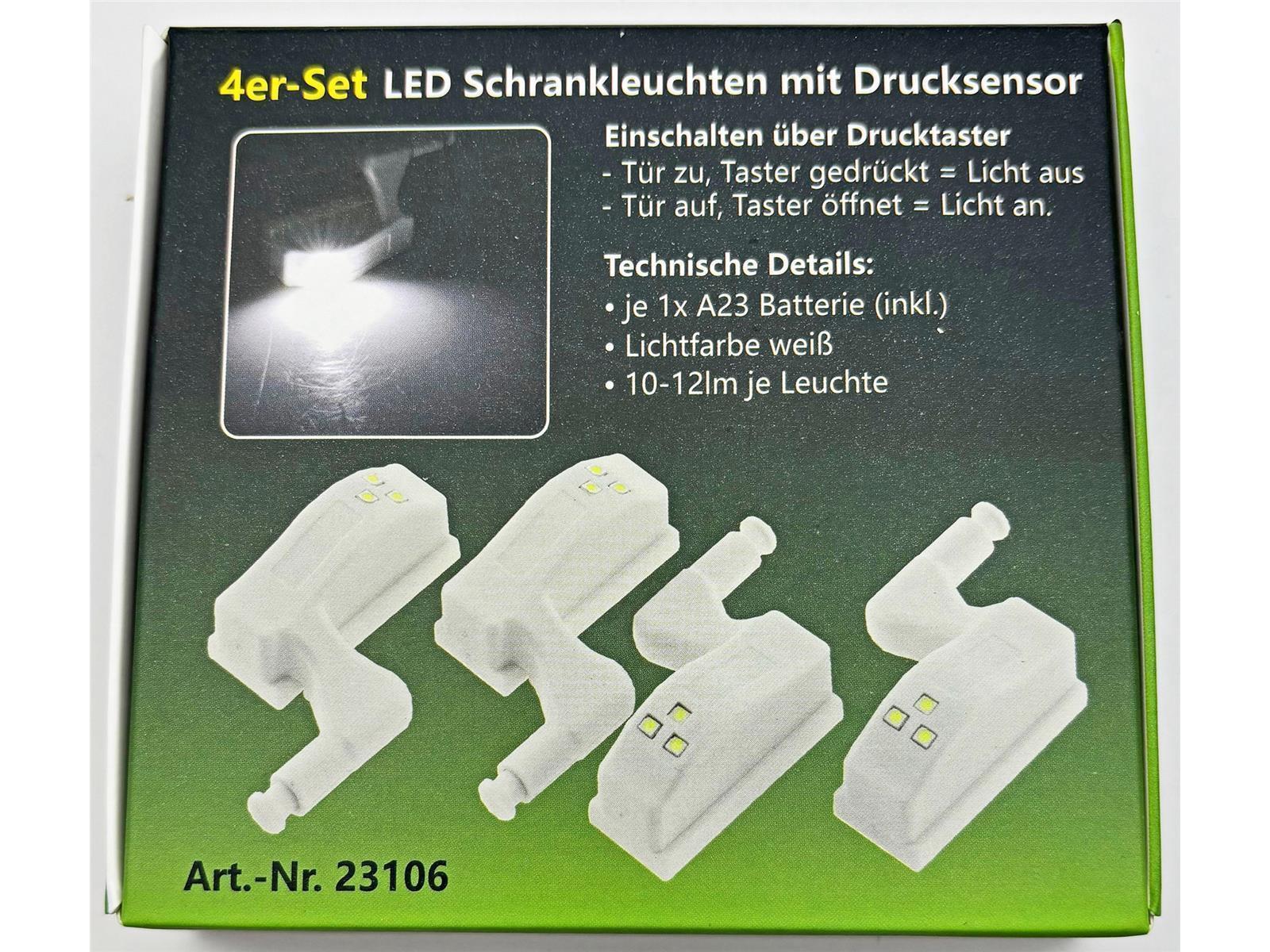 LED Schrankleuchte, 4er-SetBatteriebetrieb, Drucksensor für Türen