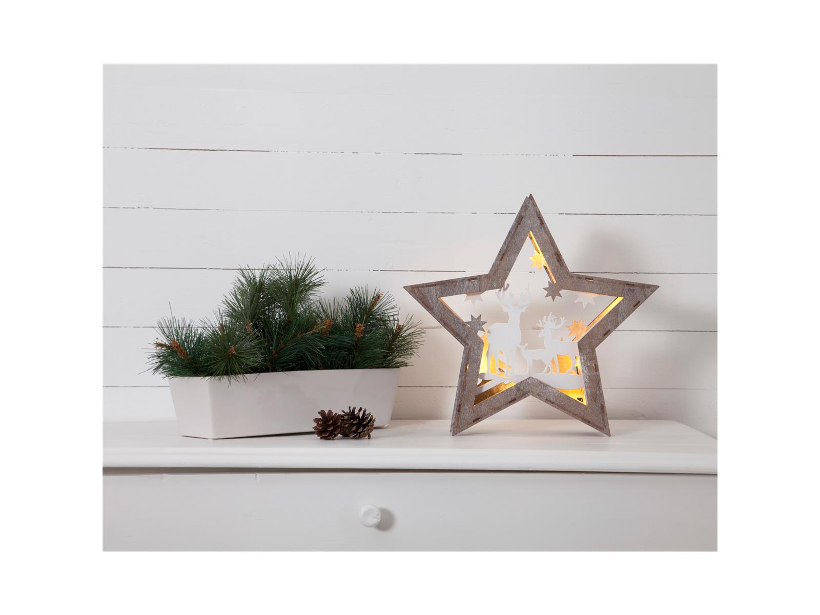 LED-Dekostern ''Fauna'', 10 LEDs, warmweiß, braun/weiß, 32x34cm, batteriebetrieben