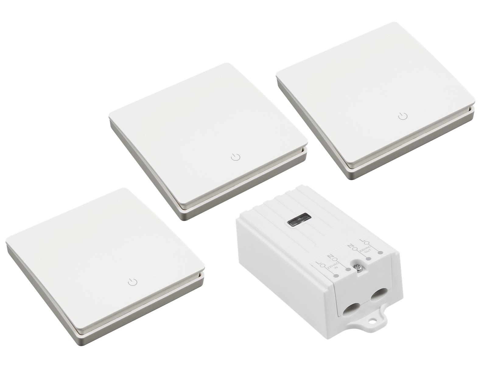 Funk-Schalter Set McPower ''Kinetic'' Empfänger + 3x Wandtaster, max. 2300W