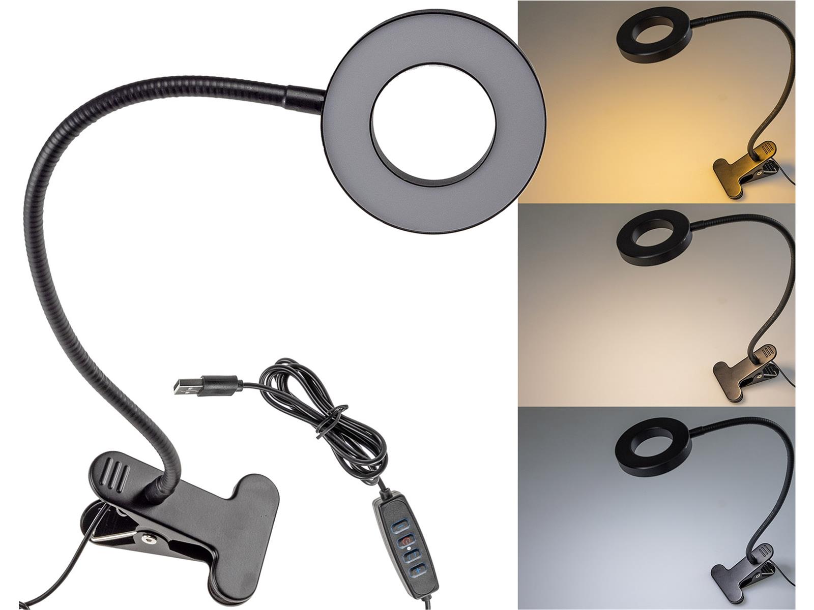 LED Klemmleuchte mit USB-Betrieb 40cm Schwanenhals, dimmbar, 55lm