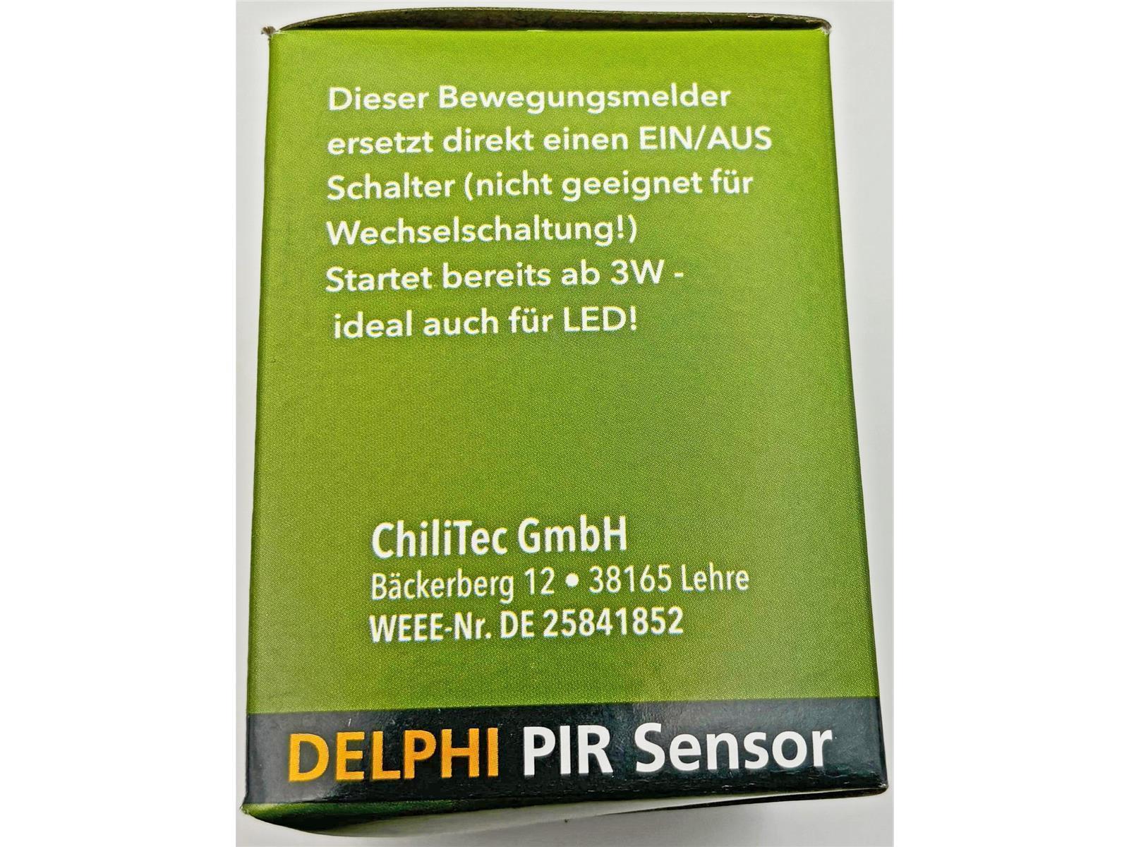 DELPHI Bewegungsmelder 160°, weiß LED geeignet,  250V~, Unterputz, 2-Draht