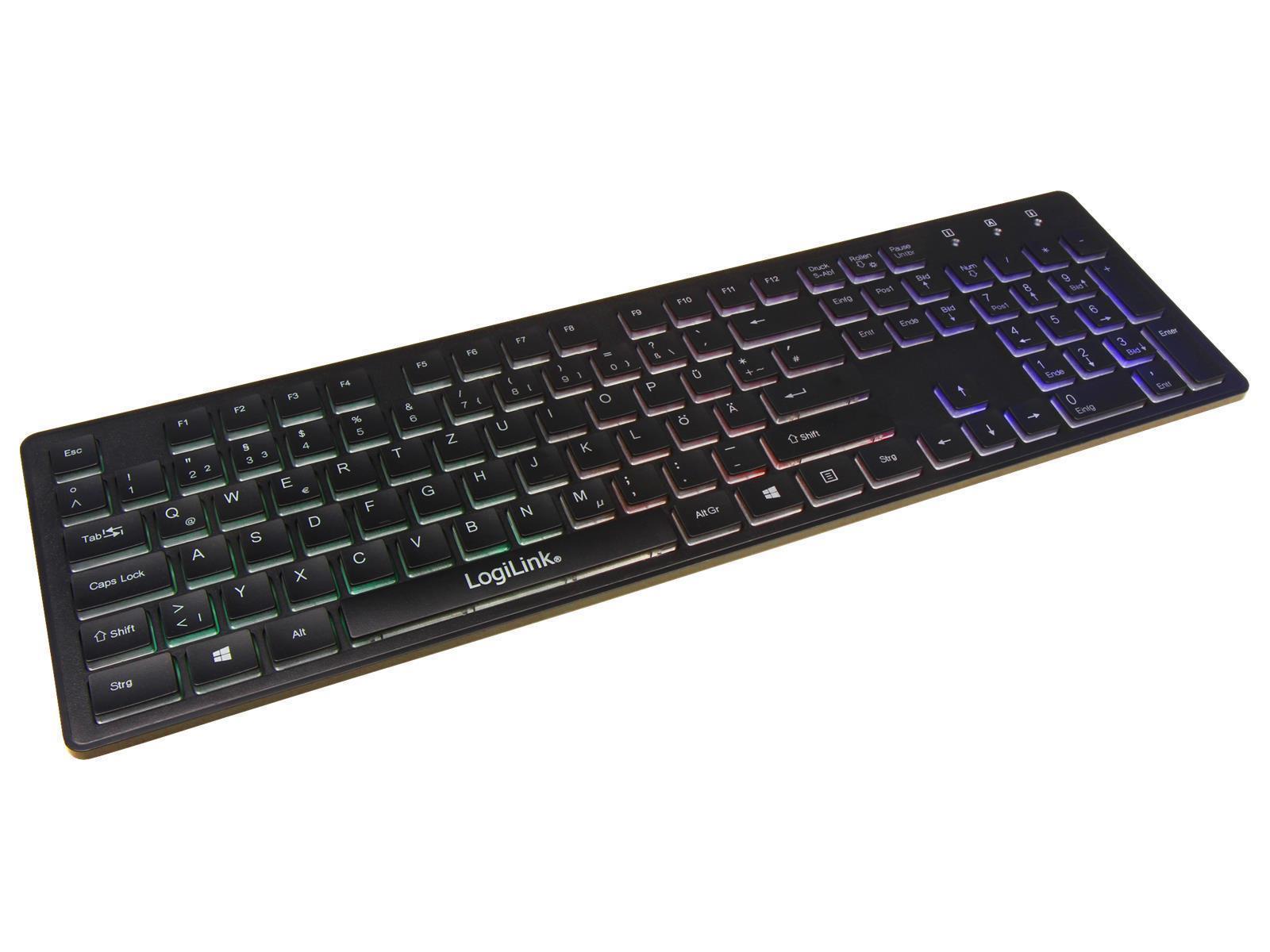 Tastatur ''Rainbow'' LogiLink, beleuchtet, schwarz, USB