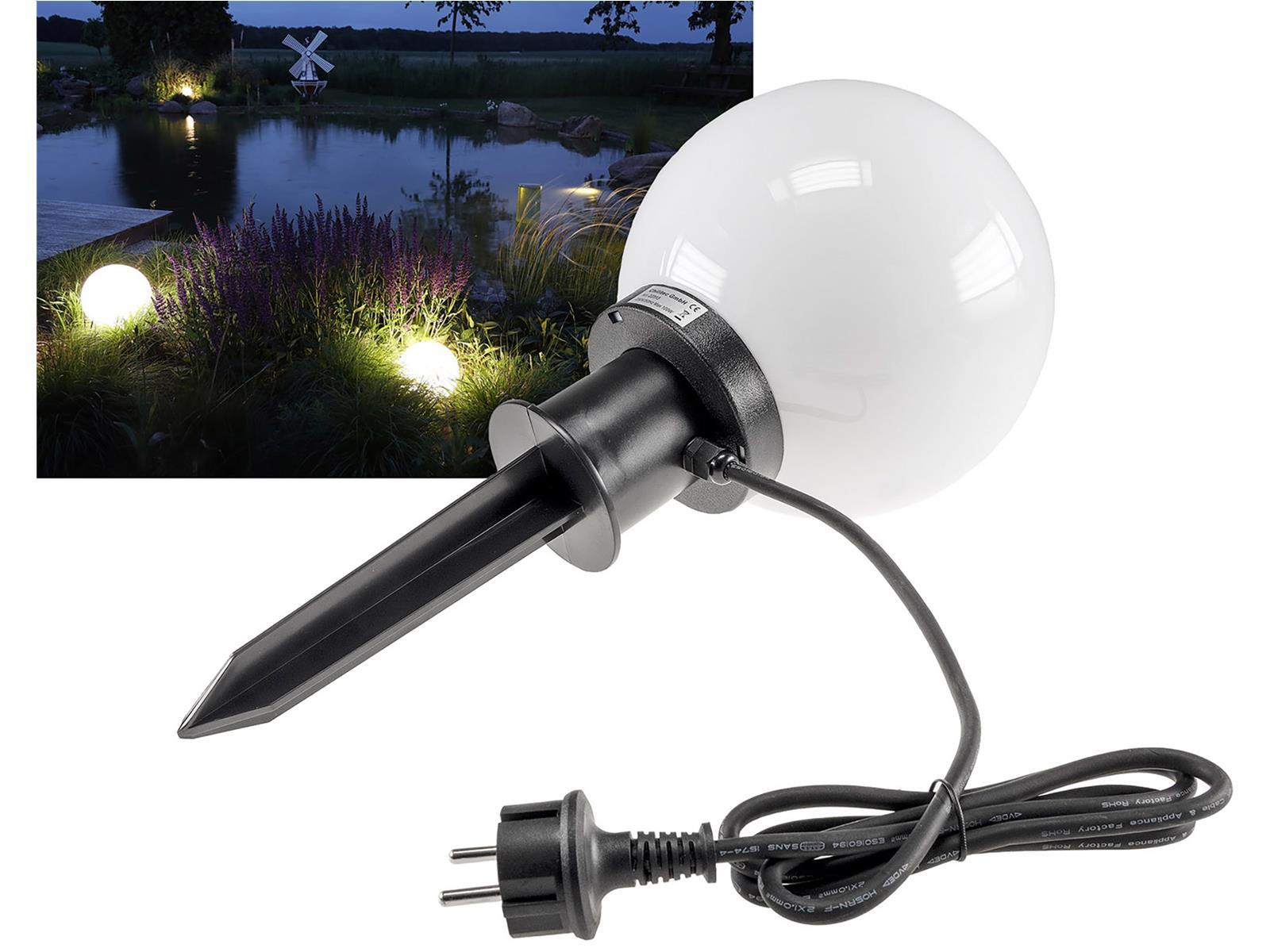 Garten Kugelleuchte Erdspieß "CT-GL20cm"IP44, 230V, 1,5m Kabel, E27 Fassung