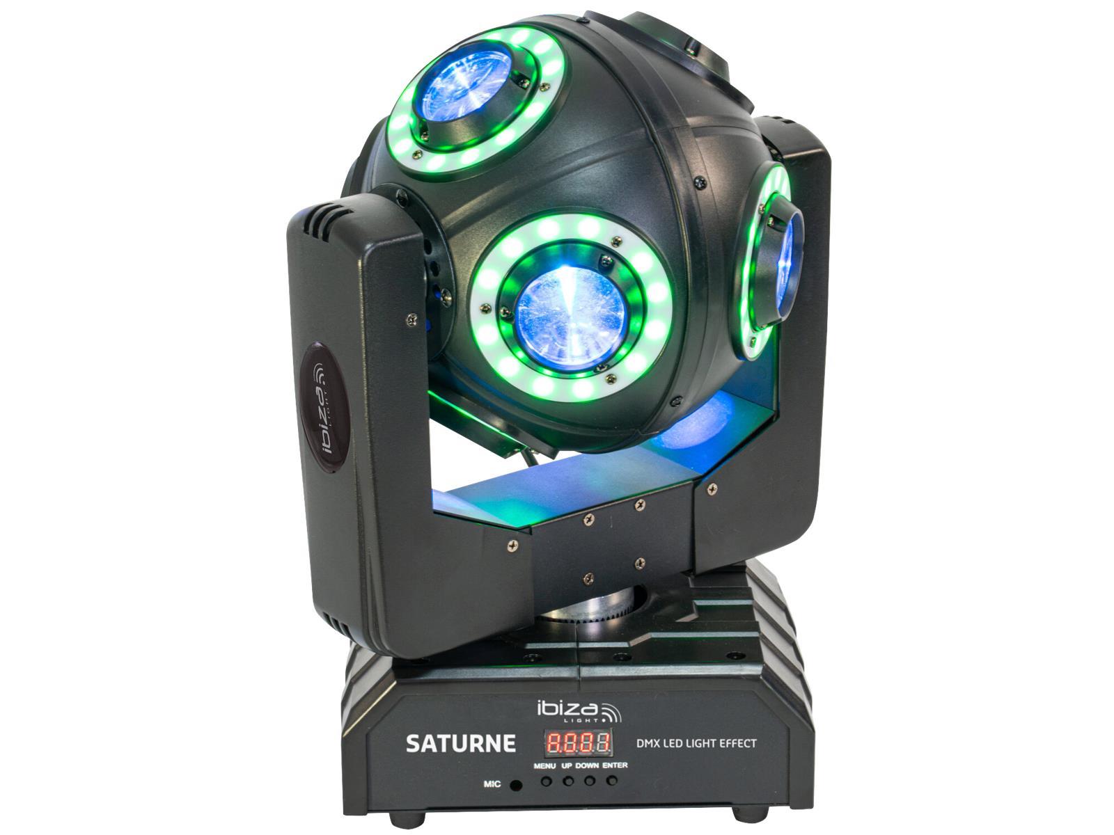 DMX-Moving-Head IBIZA ''SATURNE'', 4-in-1 RGBW LEDs + 8 Lichtringe