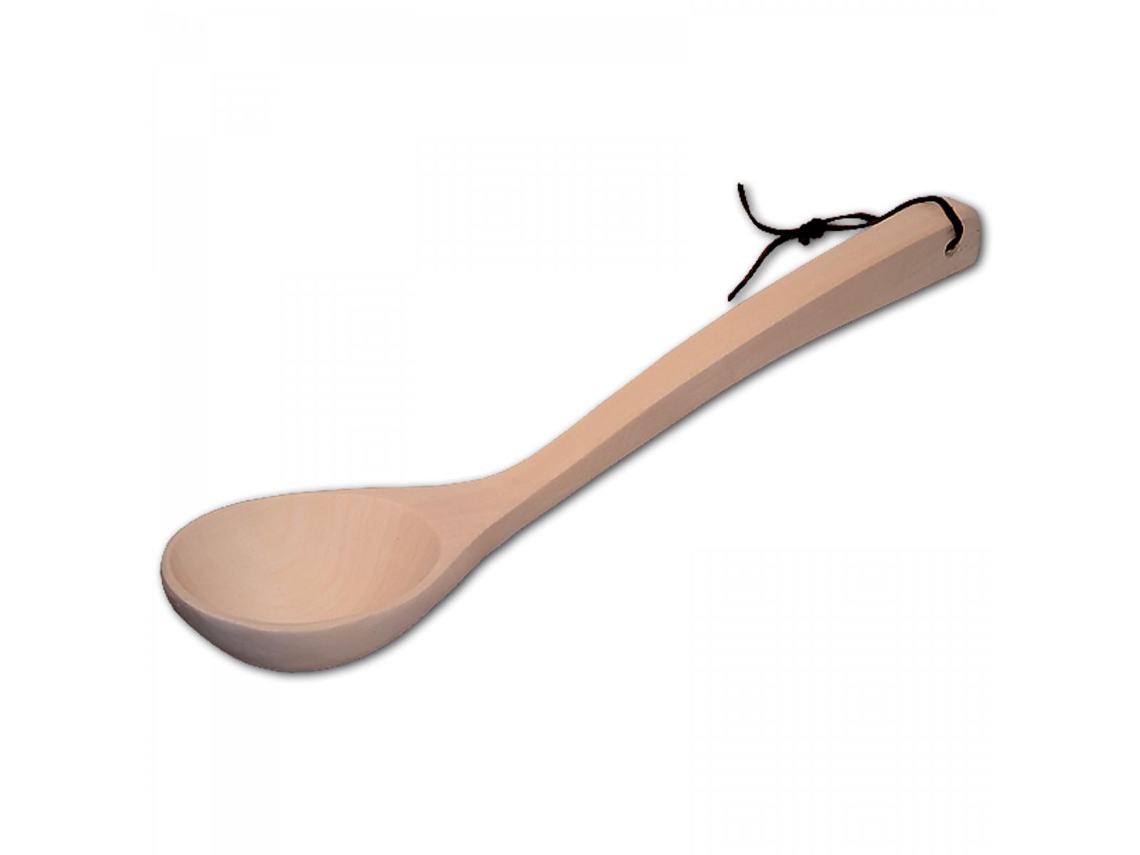 Kelle, oval, eckiger Stiel, mit Lederband aus Holz 39 cm