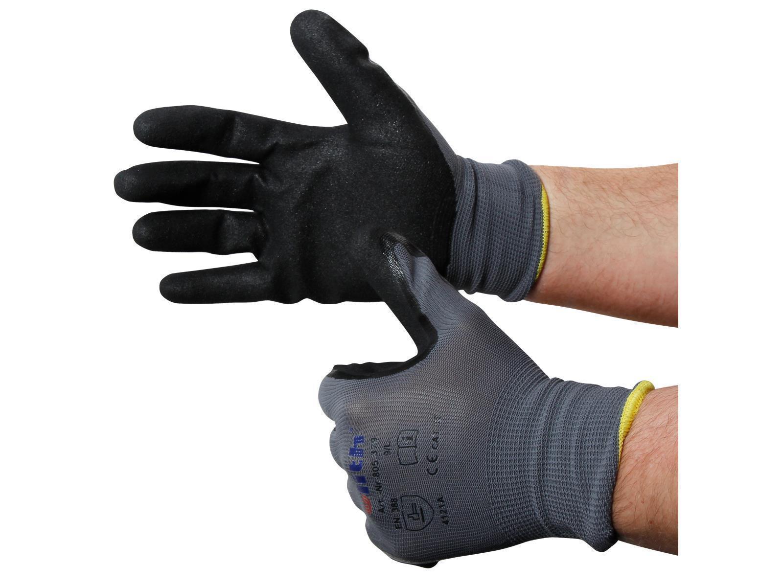 Montage-Feinstrickhandschuhe, Größe 8/S, grau, 13G-Trägermaterial, Nitril