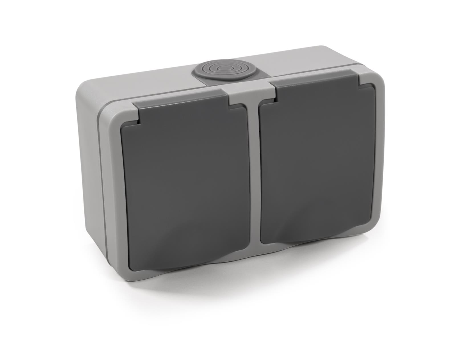 Feuchtraum Doppelsteckdose McPower ''Fix'', Steckanschluss, 250V~/16A, IP54, AP