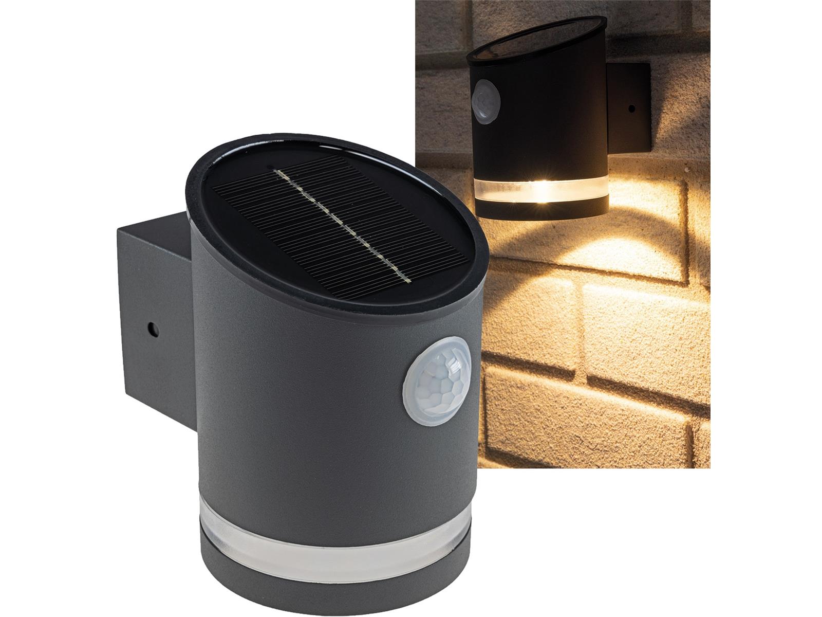 LED Solar Wandleuchte "SWL 119-A" PIR Bewegungsmelder, IP44, anthrazit