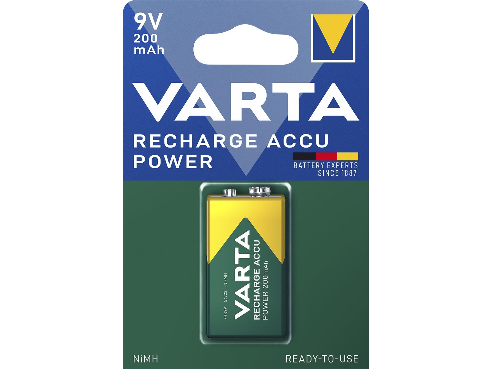 9V-Akku VARTA ''POWER ACCU Ready2Use'', Ni-MH, 200mA, Typ 9V Block, 1er-Blister