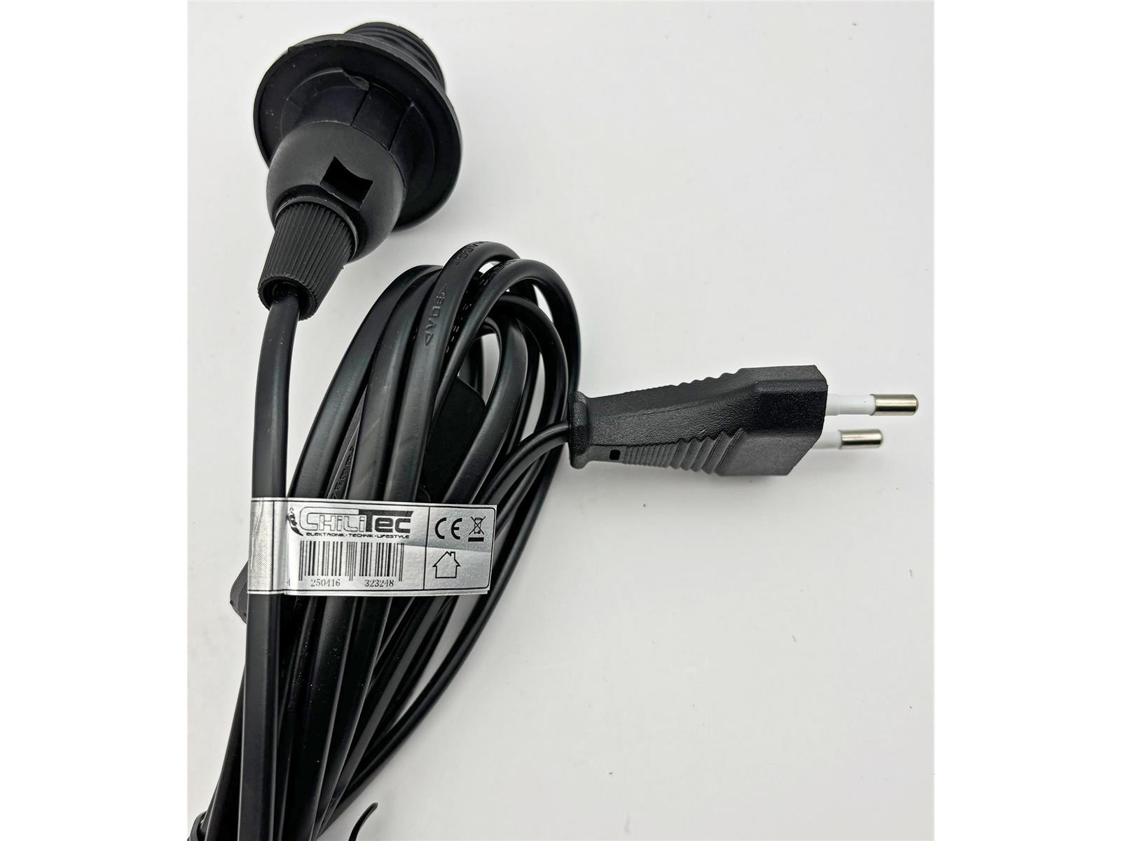 Netzkabel mit Schalter und E14 Fassung1,4m + 2m lang, schwarz