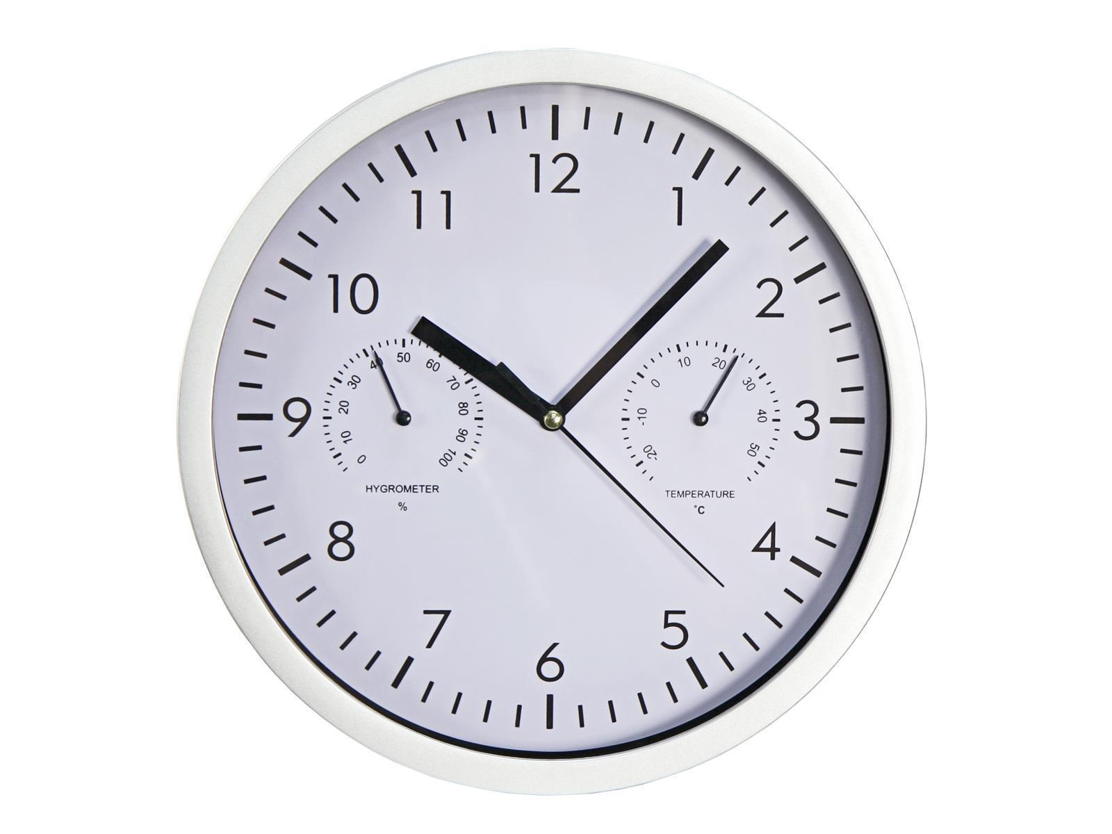 Design-Wanduhr McPower mit Thermo- & Hygrometer, weißes Ziffernblatt, 25cm-Ø