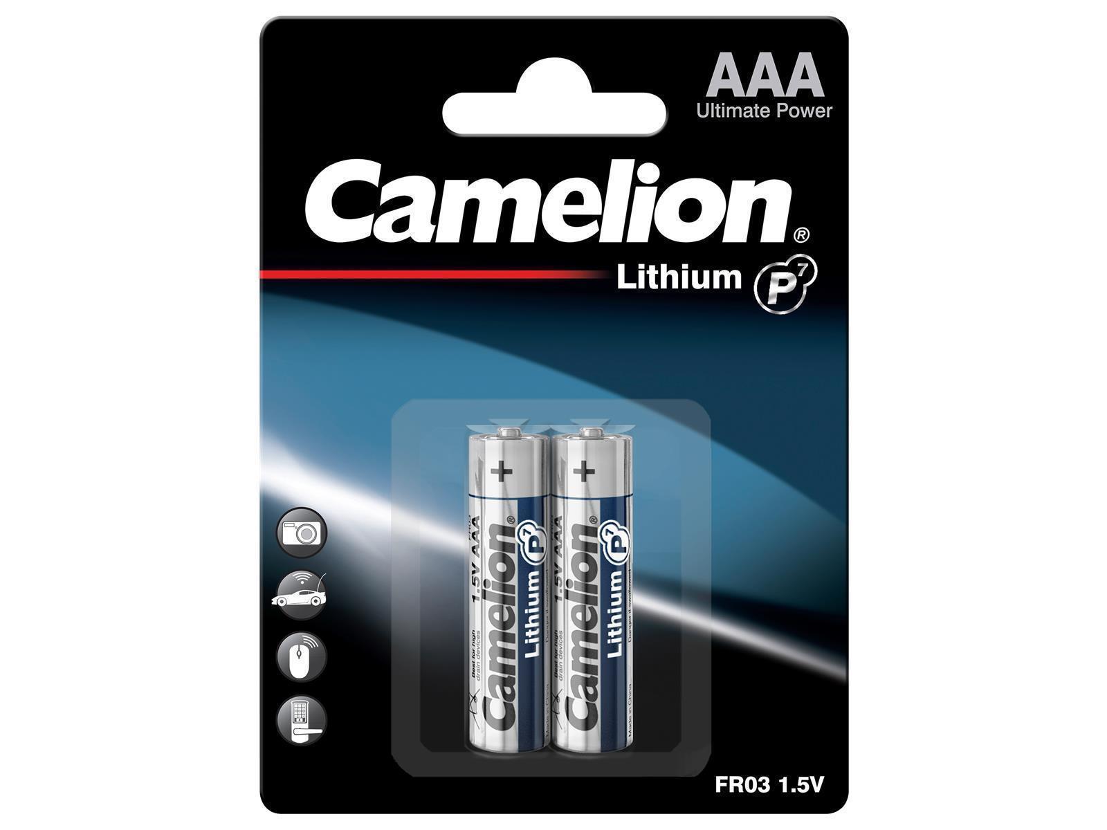 Micro-Batterie CAMELION Lithium 1,5V, Typ AAA/FR03, 2er-Blister