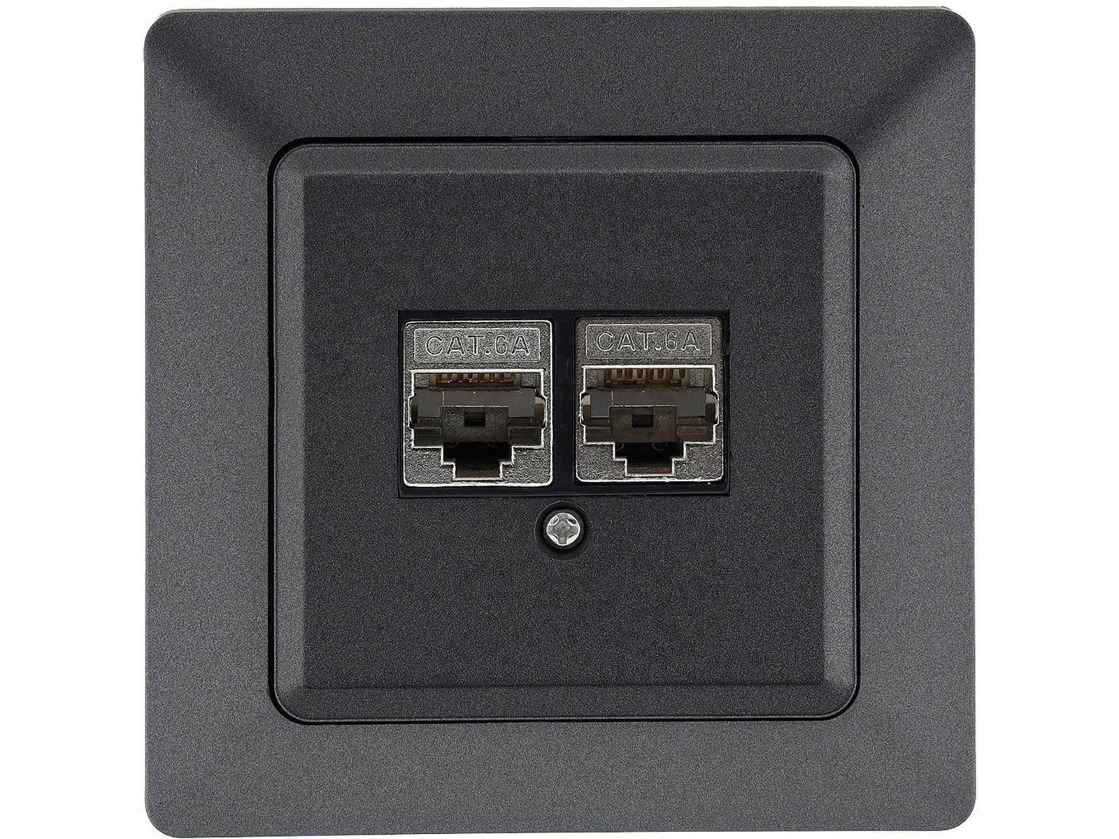 MILOS Netzwerk-Dose 2x CAT 6inkl. Rahmen, UP, anthrazit