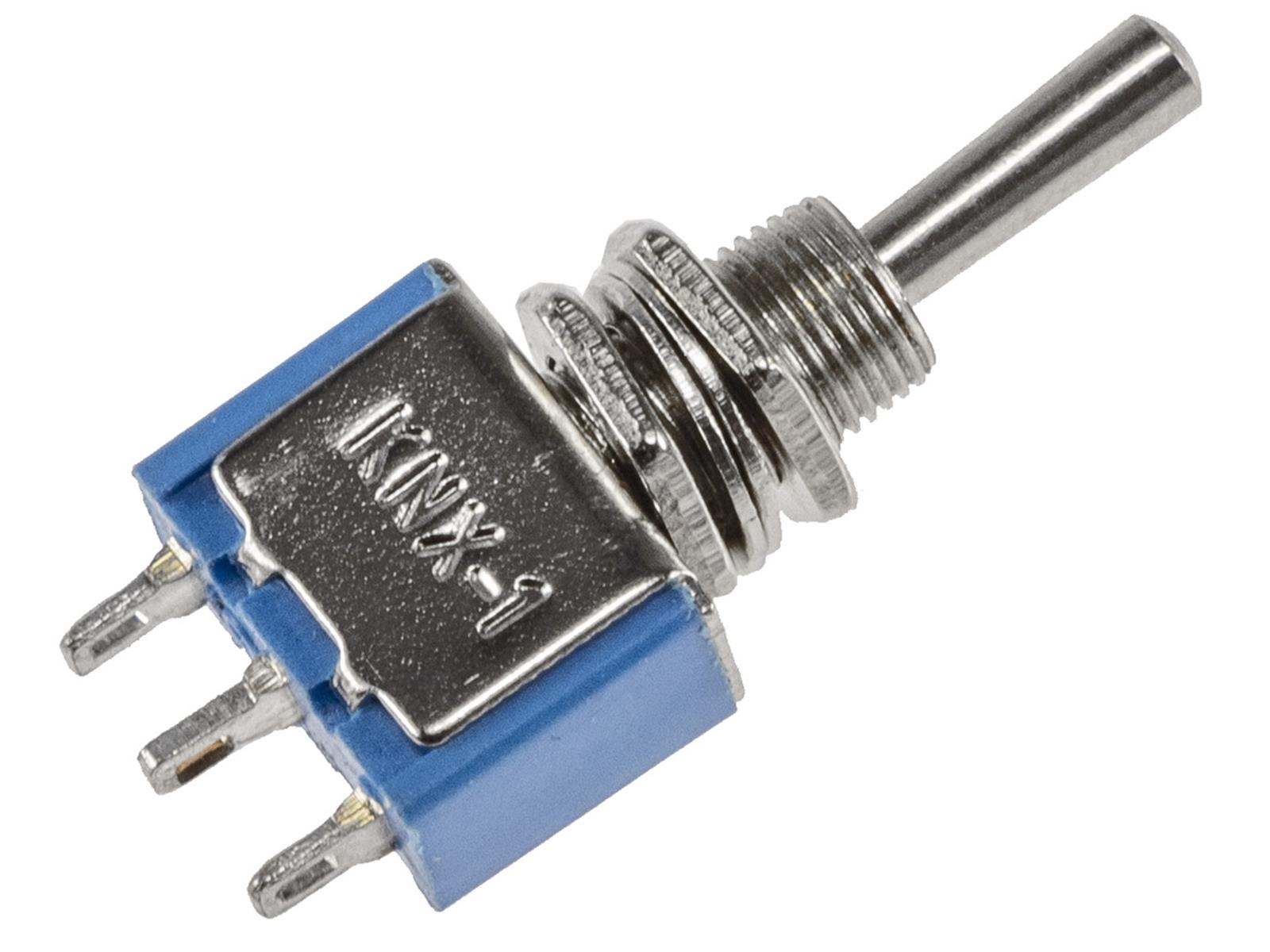 Miniatur Kippschalter 1x EIN/AUS/EIN(UM)12V/3A, Lötösen, 3-Pin, Gewinde Ø 6mm