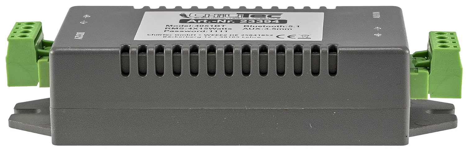ChiliTec Bluetooth Verstärker 4-Kanal 4X 15Watt AUX IN Mini Einbau Endstufe mit 230V auf 12V= / 5A Netzteil Musik Streaming von Smartphone, Tablet