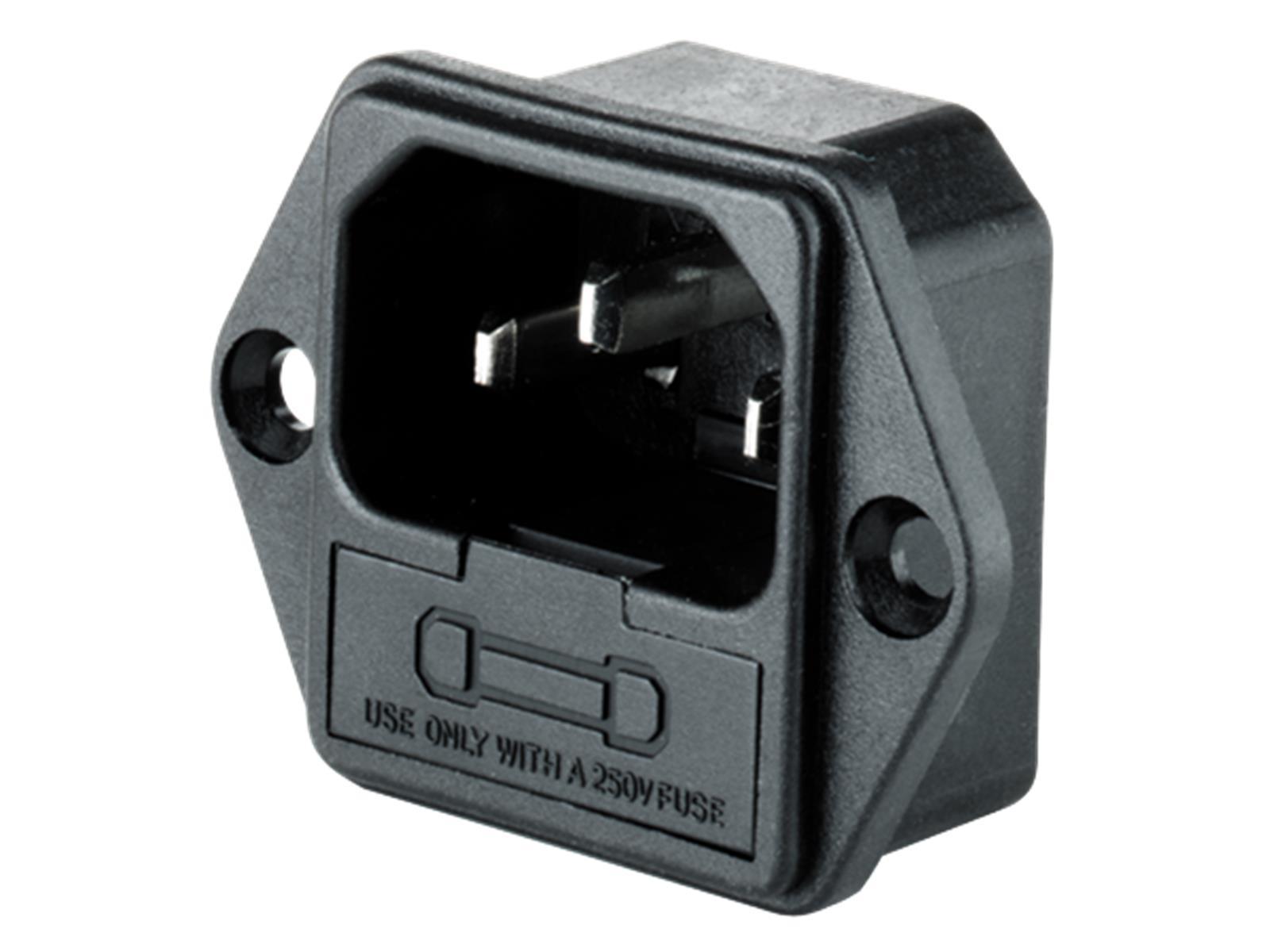 Kaltgeräte-Einbaustecker mit Sicherungshalter, Lötanschluss