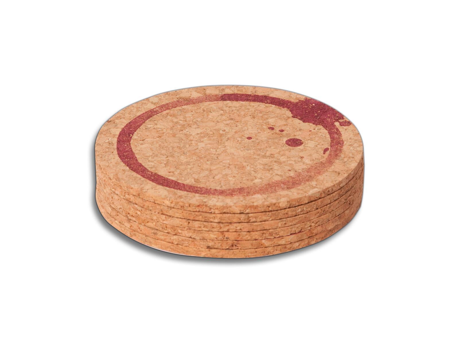 Glasuntersetzer, rund, mit Motiv Wein, 6er Set, aus Kork, 9 cm