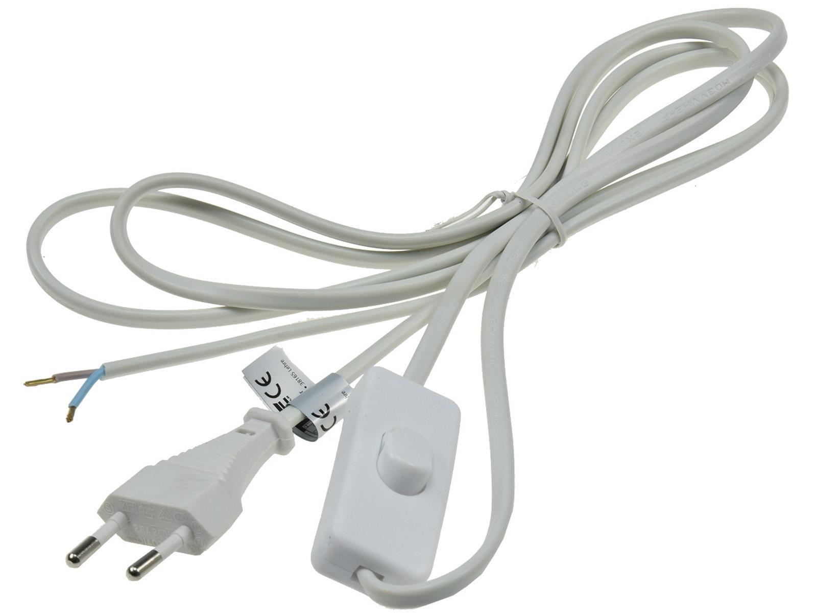 Netzkabel mit Schnurschalterblanke Enden, 2m lang, weiß