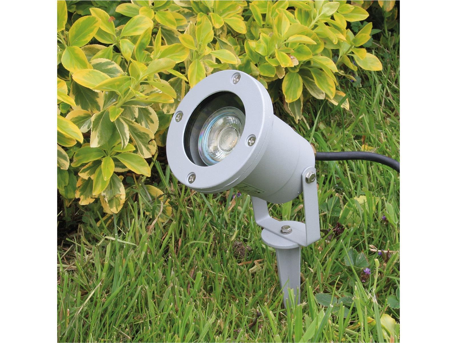 Gartenleuchte "CT-GS10", silbergrau230V, 1,5m Kabel+Erdspieß, GU10 Fassung