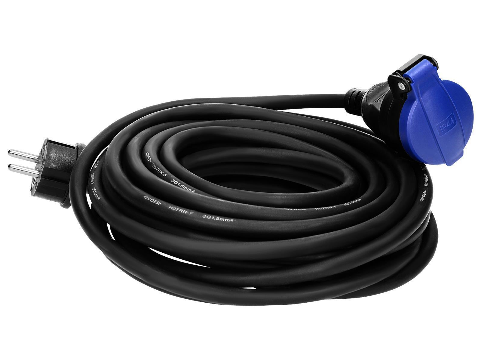 Netzkabel Schutzkontakt-Verlängerung, 10m, 3x1,5mm², IP44, schwarz
