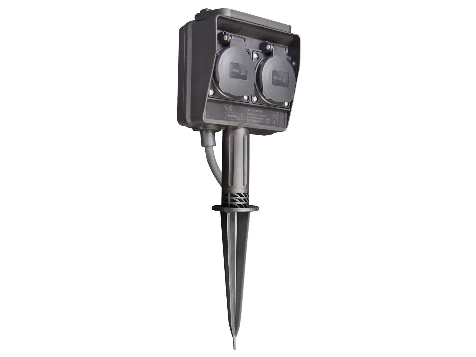 Gartensteckdose McPower, 2-fach, IP44, mit Erdpieß, 3m Kabel