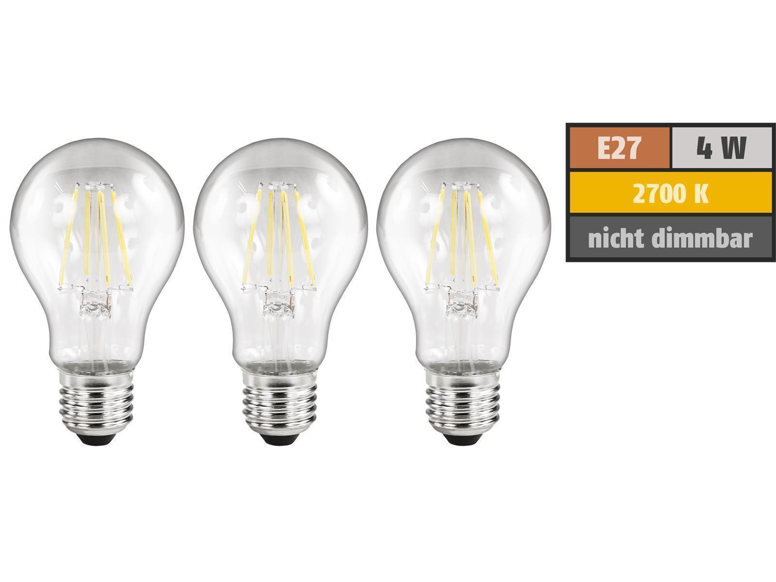 LED Filament Set McShine, 3x Glühlampe, E27, 4W, 470lm, warmweiß, klar