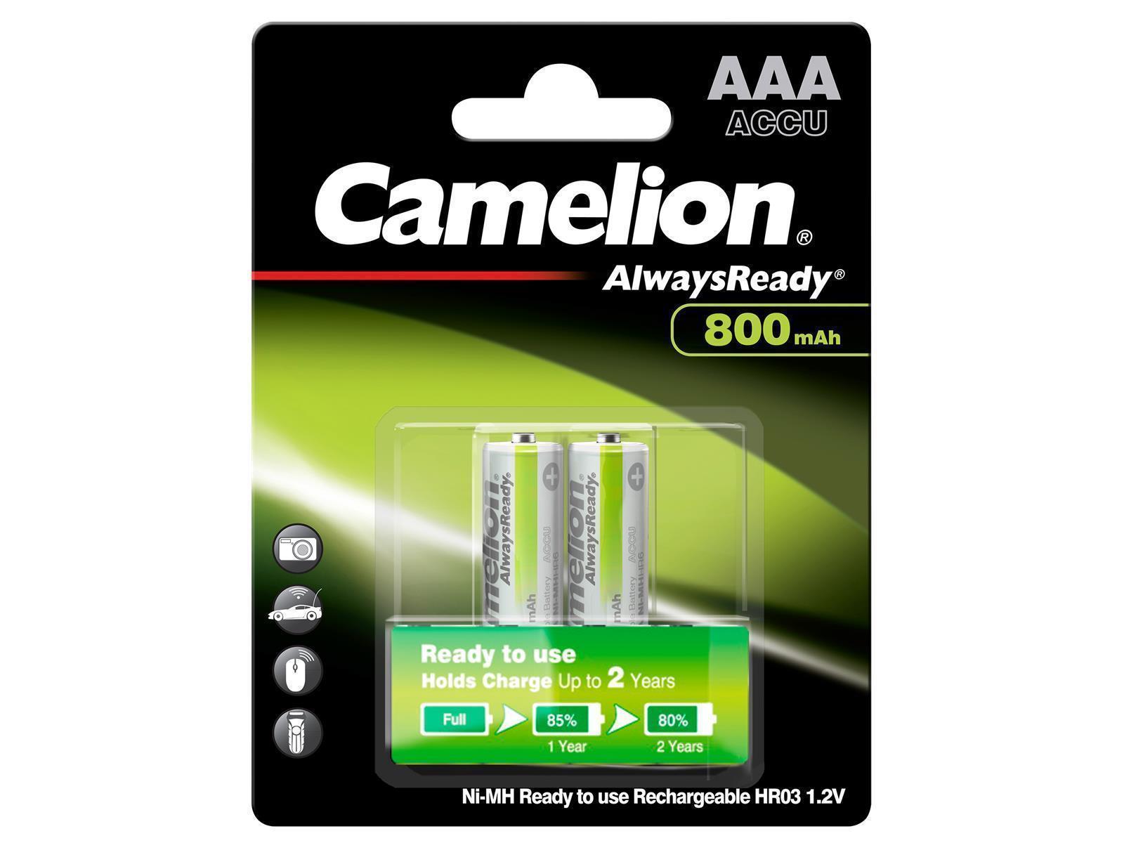 Micro-Akku CAMELION ''AlwaysReady'', NiMH, 800 mAh, Typ AAA, 2er-Blister