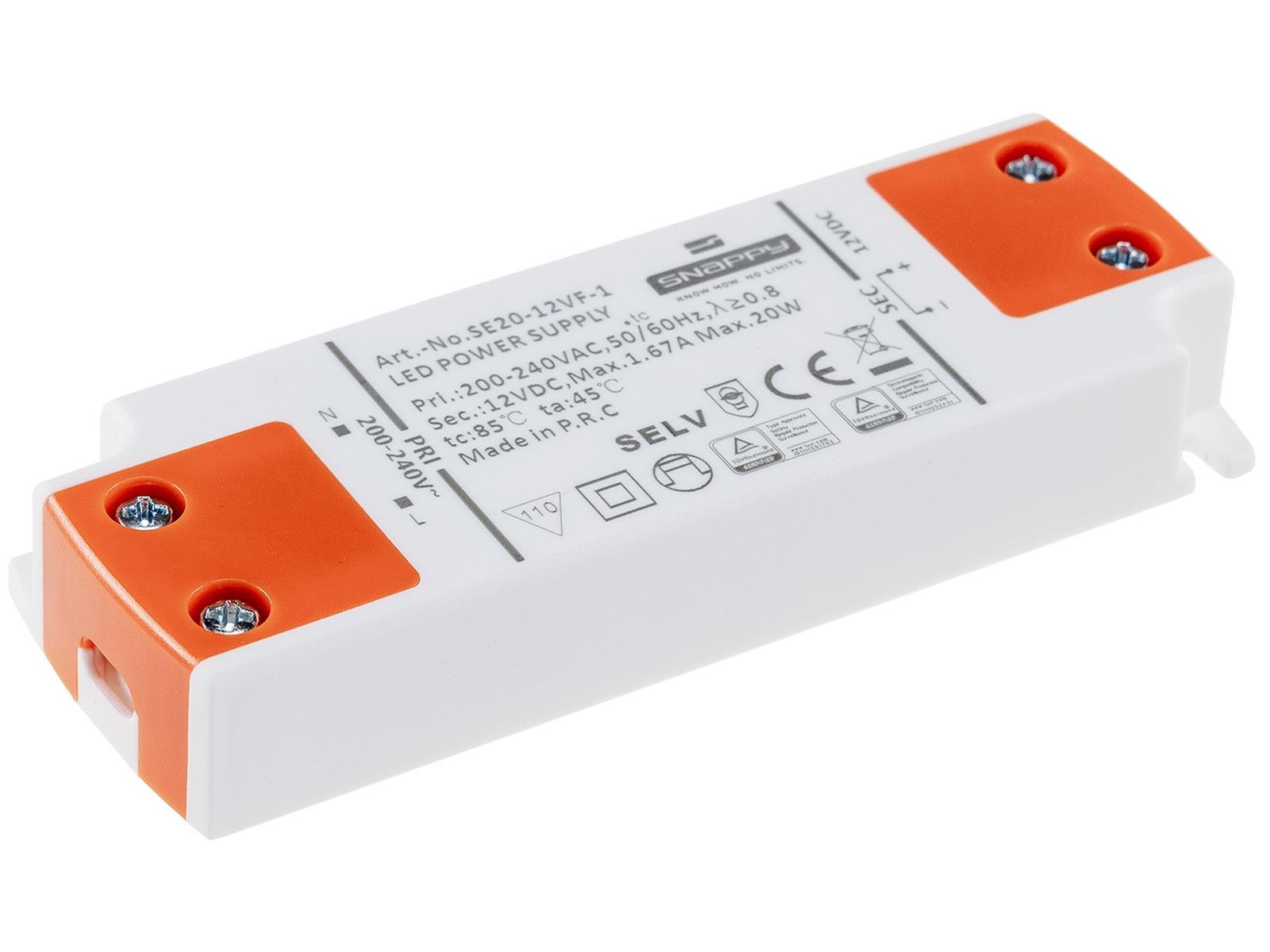 LED-Trafo "CT-SL20" SlimLine 0,5-20WEin 180-240V, Aus 12V= Konstantspannung