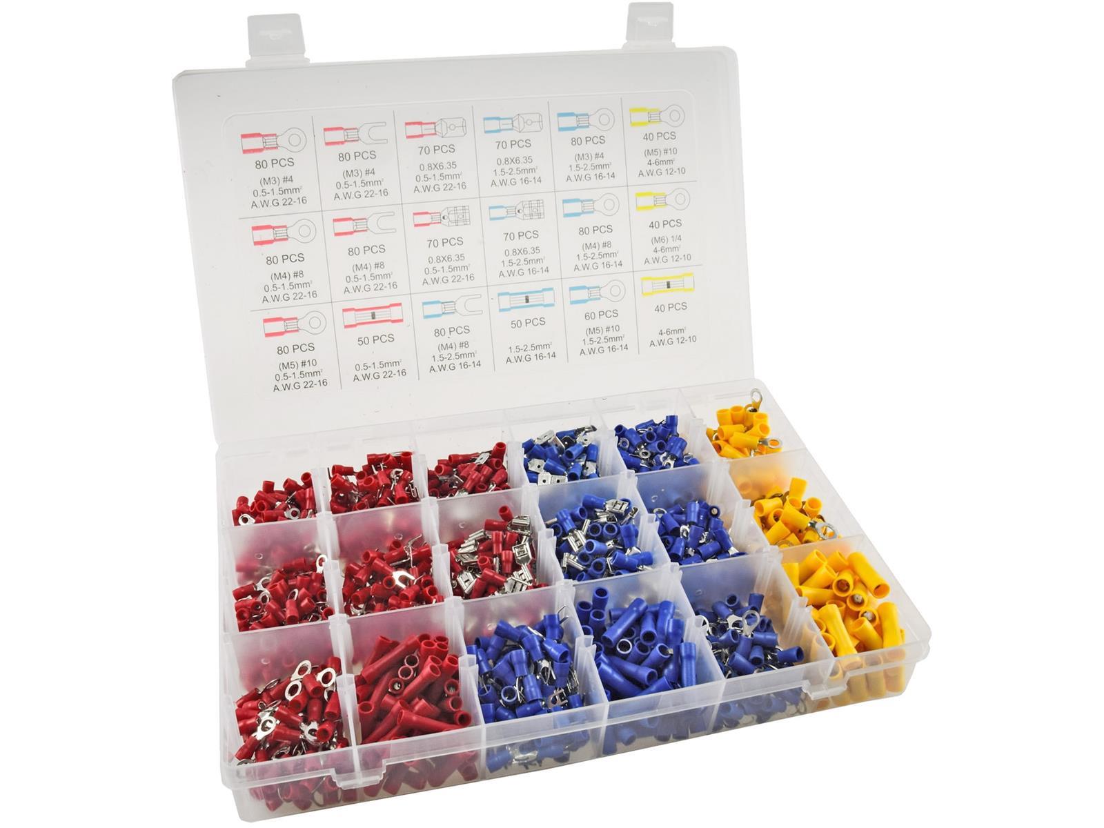 Kabelschuh-Sortiment 1200-teiligin Transportbox, 3 Farben