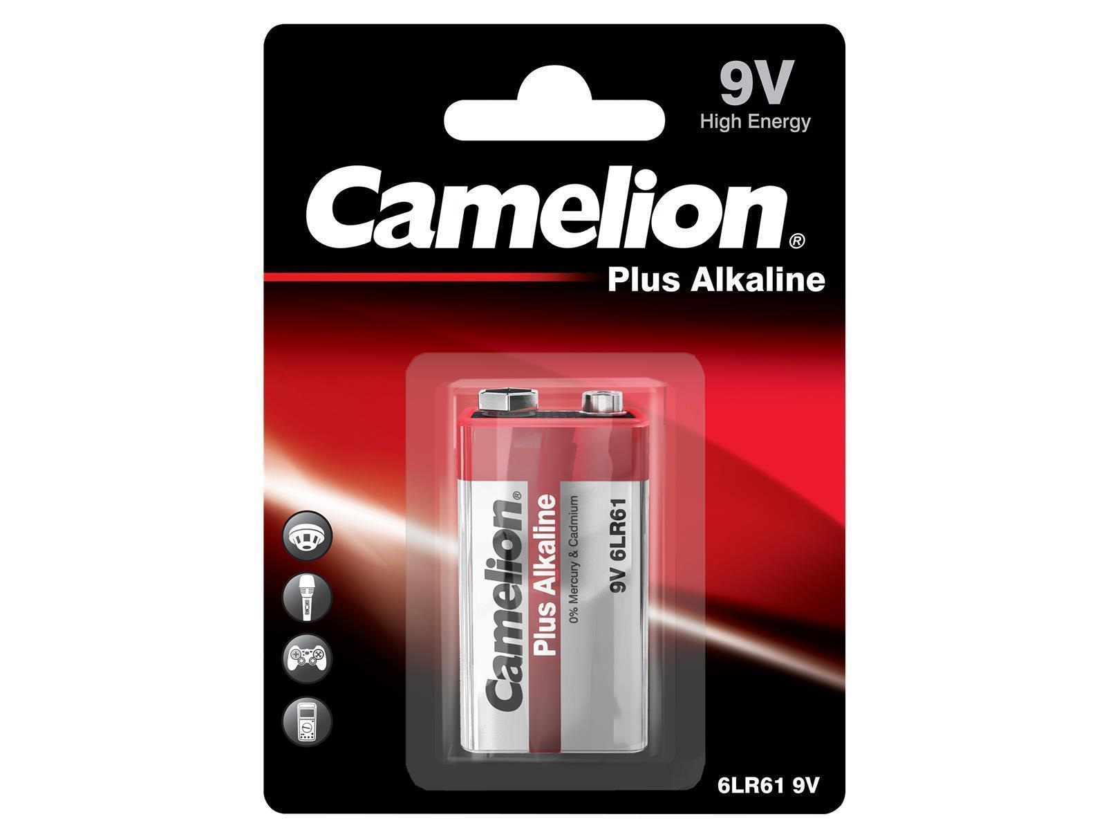 Block-Batterie CAMELION Plus Alkaline 9V, Typ 6F22, 1er Blister