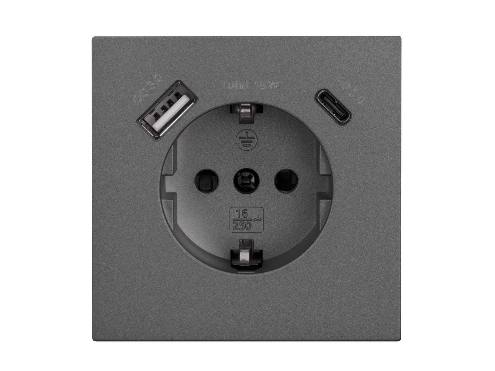 Schutzkontakt-Steckdose McPower ''Shallow'' 1x USB-C - 18W Quickcharge - 1x USB-A